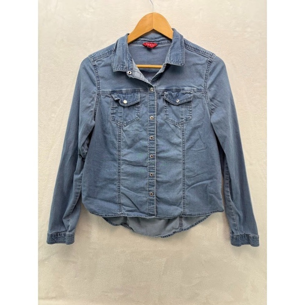 Women's Guess Denim Button Down Shirt Y2K size Small Collared Long Sleeve